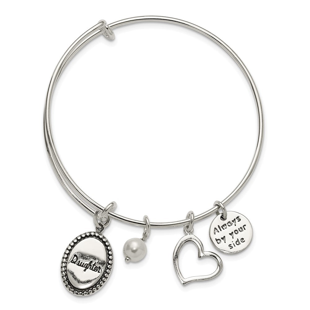 Sterlingsilber Antikisiert Syn. Perle Tochter Charm Verstellbar Armreif