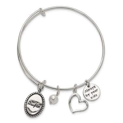Sterlingsilber Antikisiert Syn. Perle Tochter Charm Verstellbar Armreif