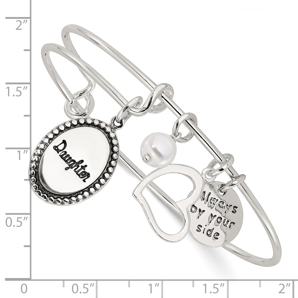 Sterlingsilber Antikisiert Syn. Perle Tochter Charm Verstellbar Armreif