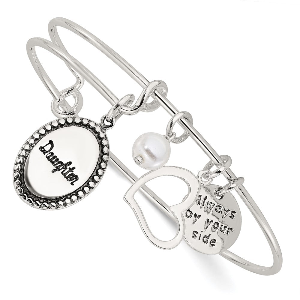 Sterlingsilber Antikisiert Syn. Perle Tochter Charm Verstellbar Armreif