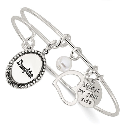 Sterlingsilber Antikisiert Syn. Perle Tochter Charm Verstellbar Armreif