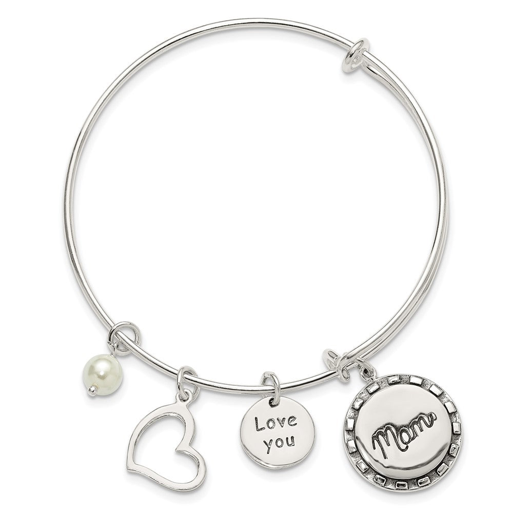 Sterlingsilber Antikisiert Syn. Perle Liebe You Mama Charm Verstellbar Armreif