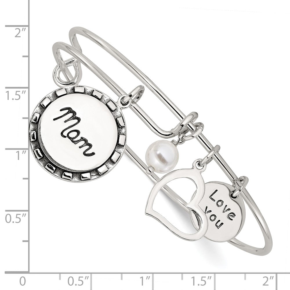 Sterlingsilber Antikisiert Syn. Perle Liebe You Mama Charm Verstellbar Armreif