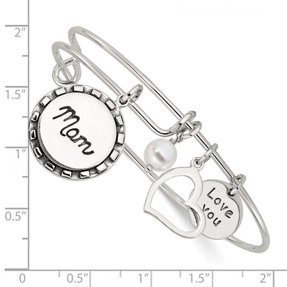 Sterlingsilber Antikisiert Syn. Perle Liebe You Mama Charm Verstellbar Armreif
