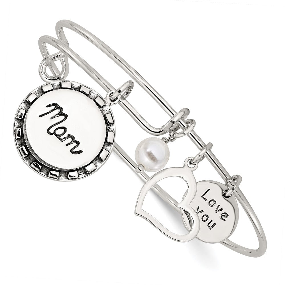 Sterlingsilber Antikisiert Syn. Perle Liebe You Mama Charm Verstellbar Armreif