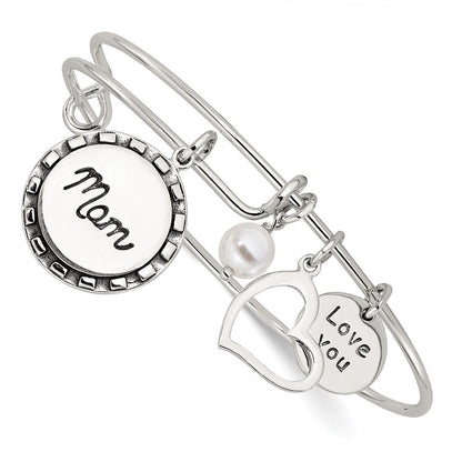 Sterlingsilber Antikisiert Syn. Perle Liebe You Mama Charm Verstellbar Armreif