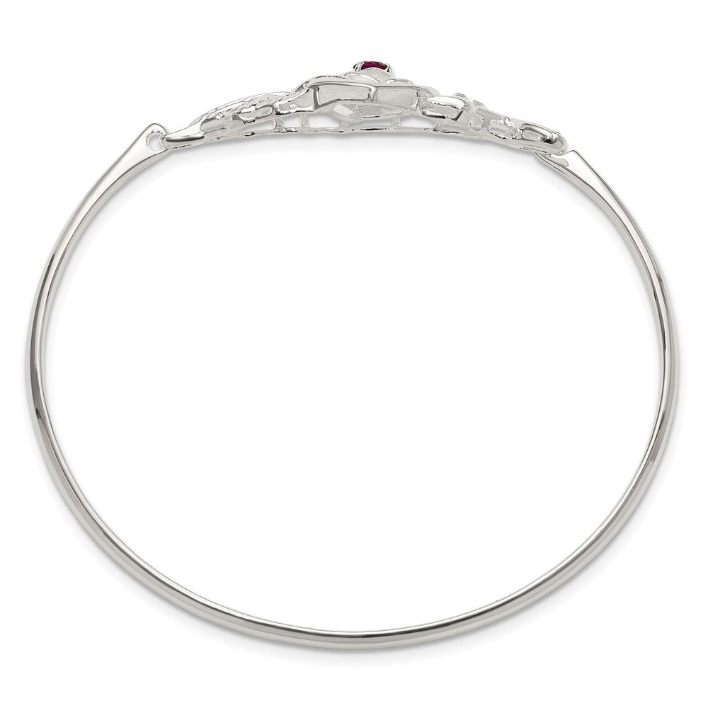 Sterlingsilber Poliert Rot Zirkonia Blume Vogel Haken Armreif Armband