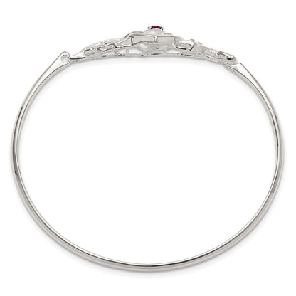 Sterlingsilber Poliert Rot Zirkonia Blume Vogel Haken Armreif Armband