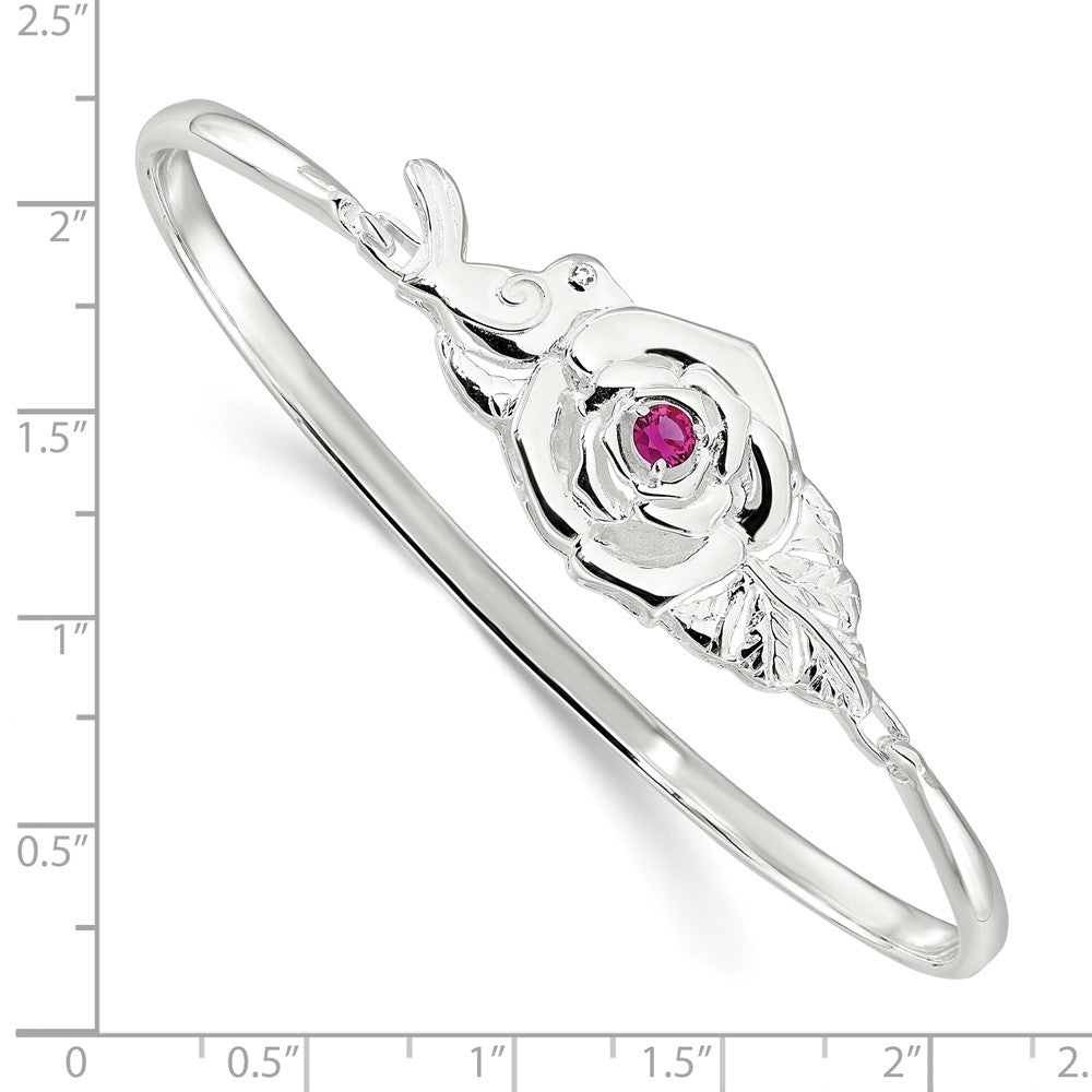 Sterlingsilber Poliert Rot Zirkonia Blume Vogel Haken Armreif Armband