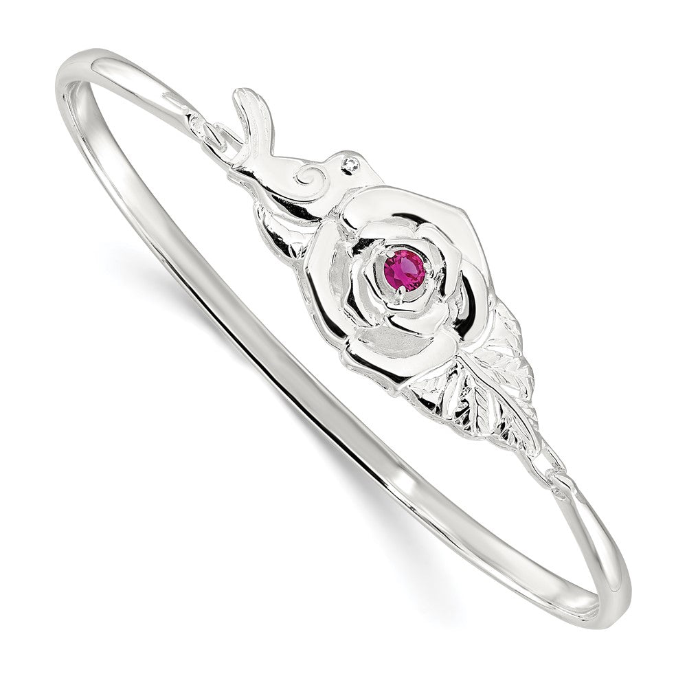 Sterlingsilber Poliert Rot Zirkonia Blume Vogel Haken Armreif Armband