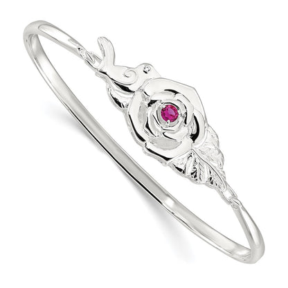 Sterlingsilber Poliert Rot Zirkonia Blume Vogel Haken Armreif Armband