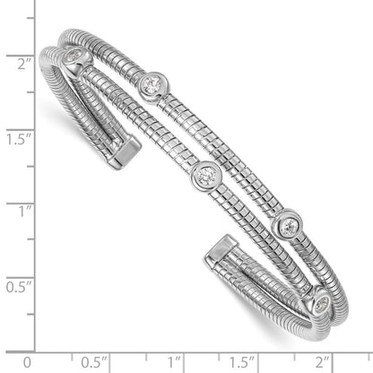 Sterlingsilber Rhodiniert Strukturiert Zirkonia Beweglich Wickel Armreif Armband