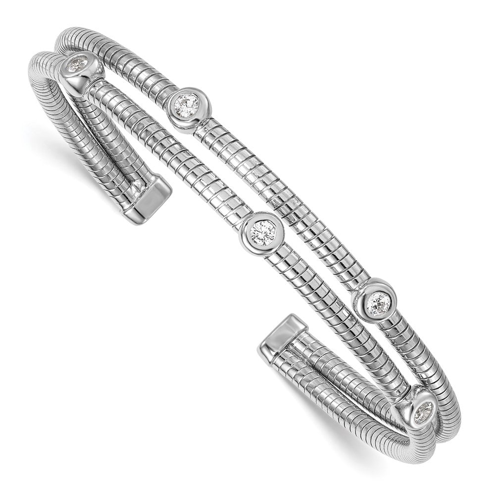 Sterlingsilber Rhodiniert Strukturiert Zirkonia Beweglich Wickel Armreif Armband
