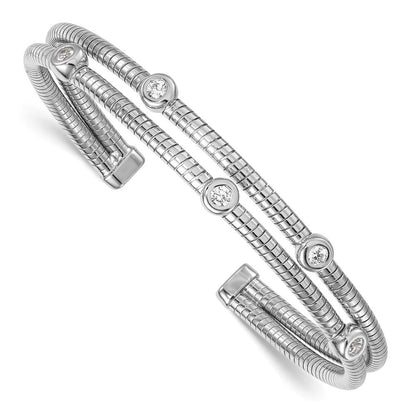 Sterlingsilber Rhodiniert Strukturiert Zirkonia Beweglich Wickel Armreif Armband