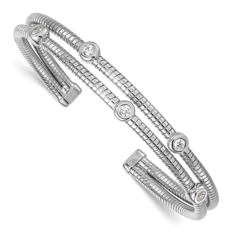 Sterlingsilber Rhodiniert Strukturiert Zirkonia Beweglich Wickel Armreif Armband