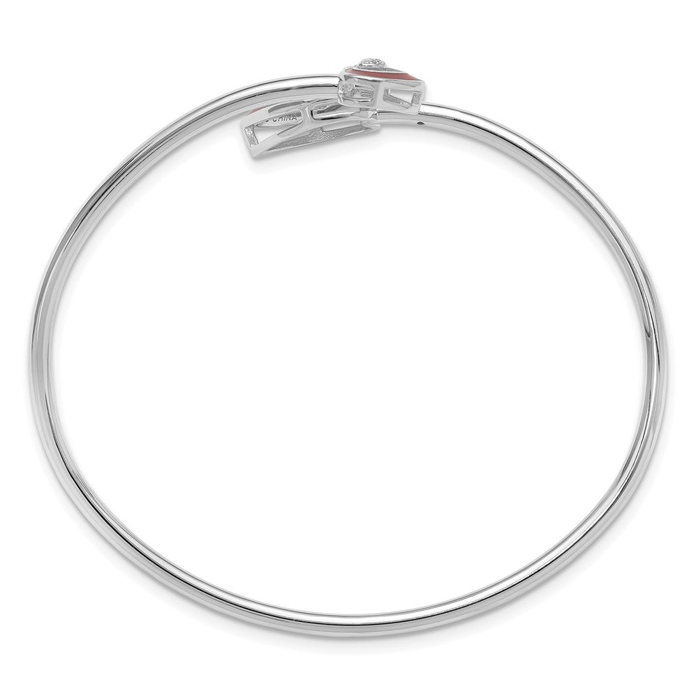 Sterlingsilber Rhodiniert Zirkonia Rot Emaille Herz Flexibel Manschette Armreif Armband