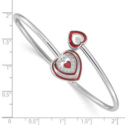 Sterlingsilber Rhodiniert Zirkonia Rot Emaille Herz Flexibel Manschette Armreif Armband