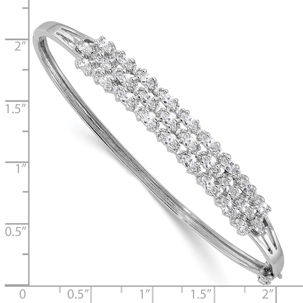 Sterlingsilber Rhodiniert Poliert Abgestuft Zirkonia 3 Reihe Klappbar Armband