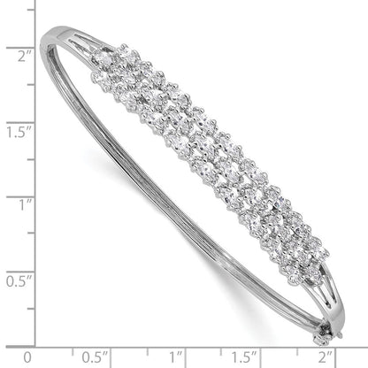 Sterlingsilber Rhodiniert Poliert Abgestuft Zirkonia 3 Reihe Klappbar Armband