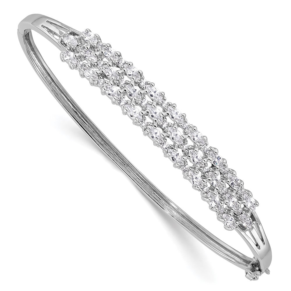 Sterlingsilber Rhodiniert Poliert Abgestuft Zirkonia 3 Reihe Klappbar Armband