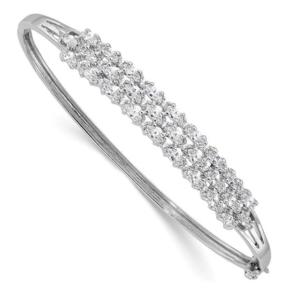 Sterlingsilber Rhodiniert Poliert Abgestuft Zirkonia 3 Reihe Klappbar Armband