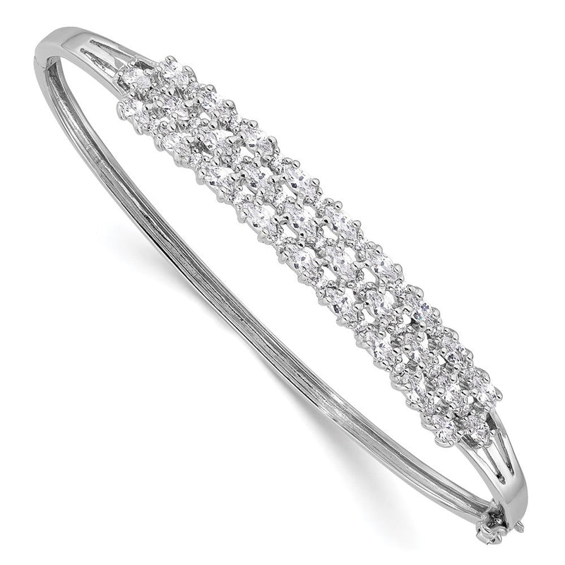Sterlingsilber Rhodiniert Poliert Abgestuft Zirkonia 3 Reihe Klappbar Armband