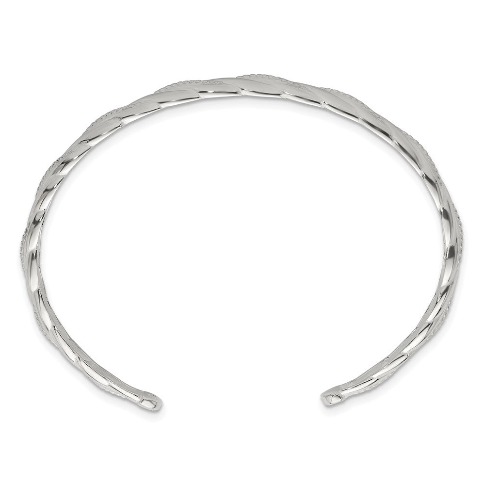 Sterlingsilber Poliert & Strukturiert Gedreht Manschette Armreif Armband