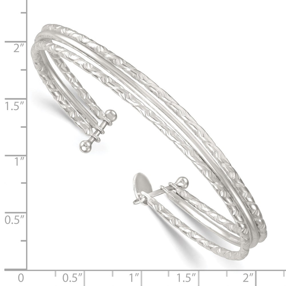 Sterlingsilber Poliert und Strukturiert 3 Ring Manschette Armreif