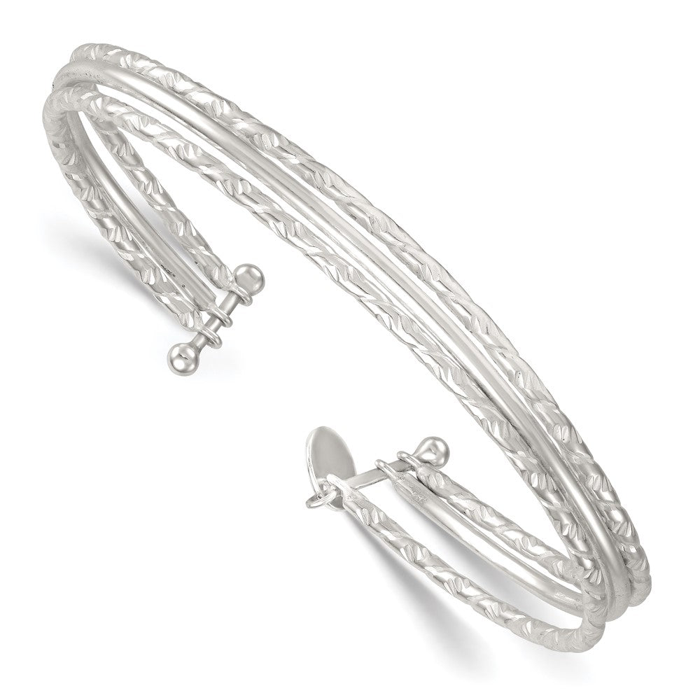 Sterlingsilber Poliert und Strukturiert 3 Ring Manschette Armreif