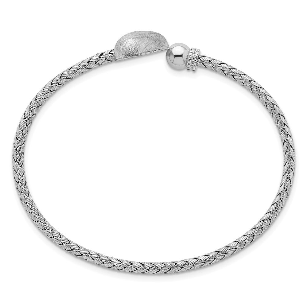 Sterlingsilber Rhodiniert Zirkonia Gebürstet Herz Manschette Armreif