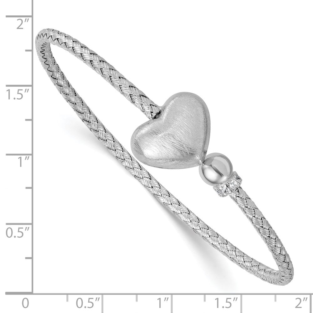 Sterlingsilber Rhodiniert Zirkonia Gebürstet Herz Manschette Armreif