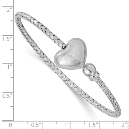 Sterlingsilber Rhodiniert Zirkonia Gebürstet Herz Manschette Armreif