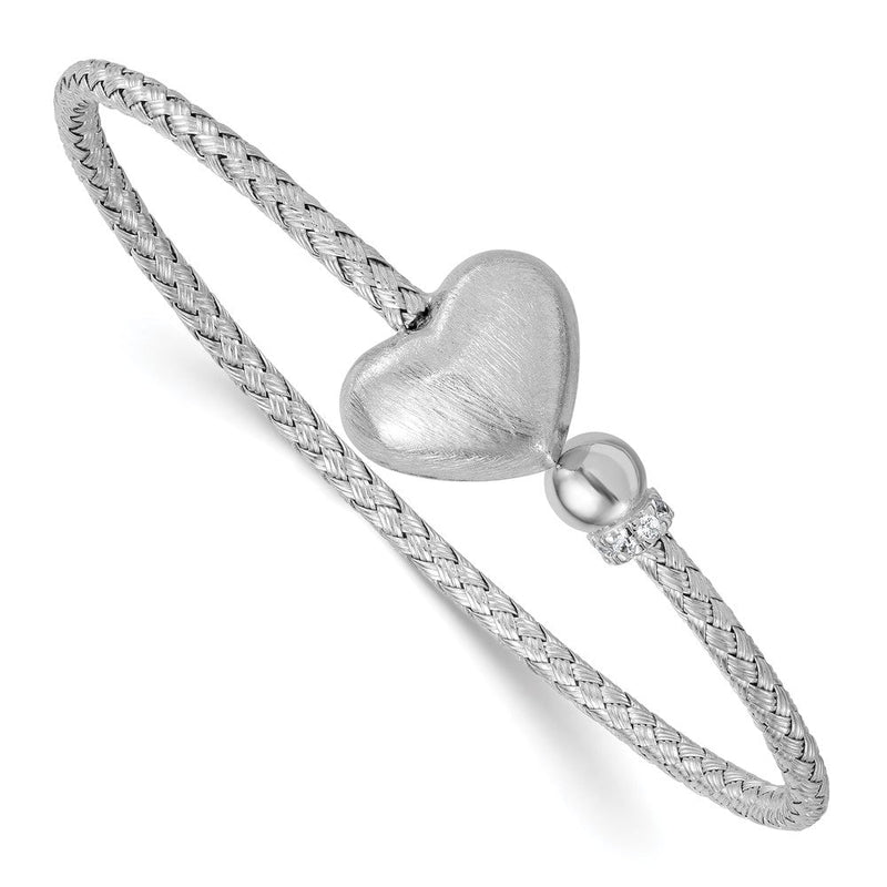 Sterlingsilber Rhodiniert Zirkonia Gebürstet Herz Manschette Armreif