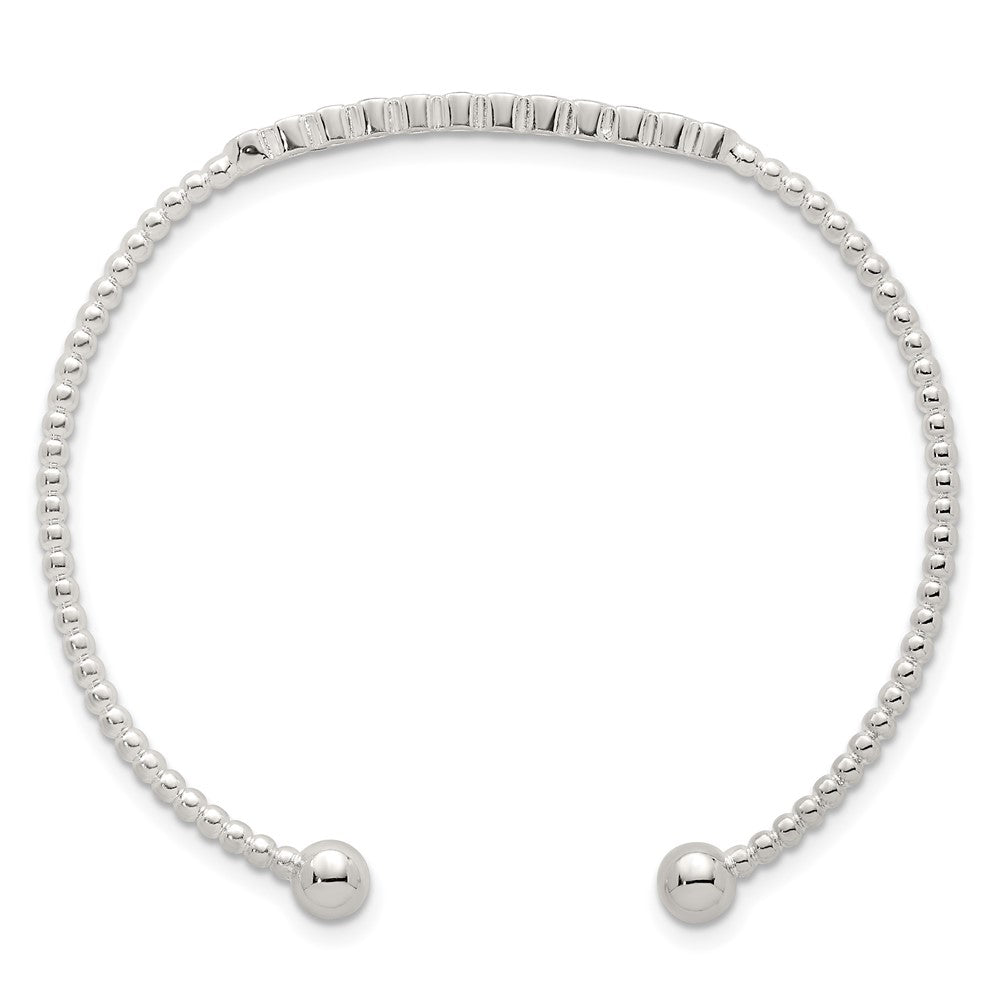 Sterlingsilber Poliert und Gekugelt Zargenfassung Set Zirkonia Stab Manschette Armreif