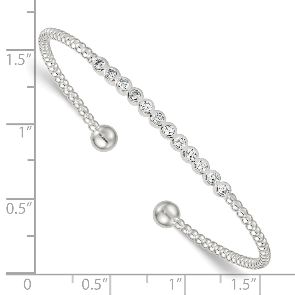Sterlingsilber Poliert und Gekugelt Zargenfassung Set Zirkonia Stab Manschette Armreif