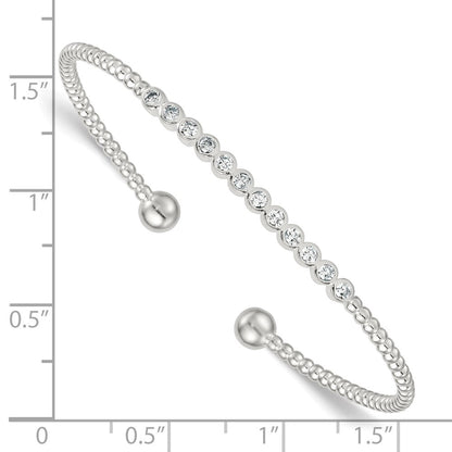 Sterlingsilber Poliert und Gekugelt Zargenfassung Set Zirkonia Stab Manschette Armreif