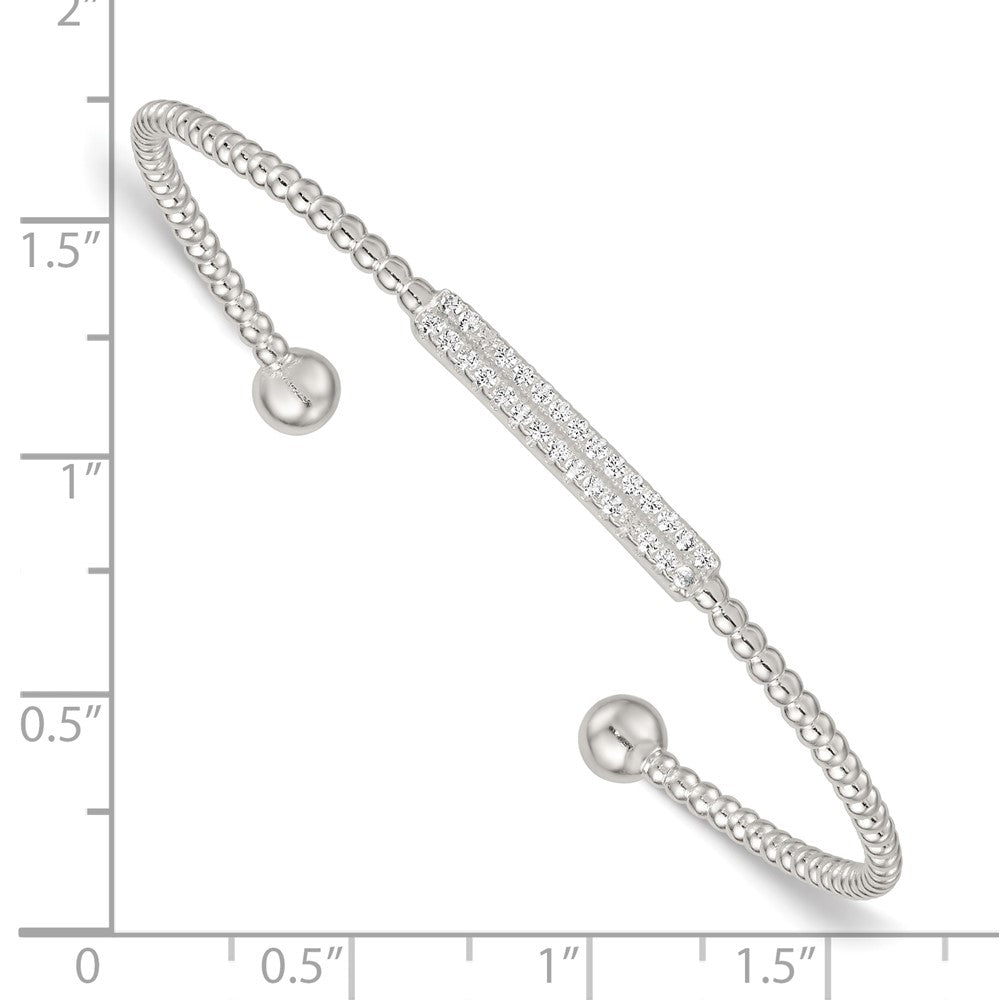Sterlingsilber Poliert und Gekugelt Zirkonia Stab Manschette Armreif