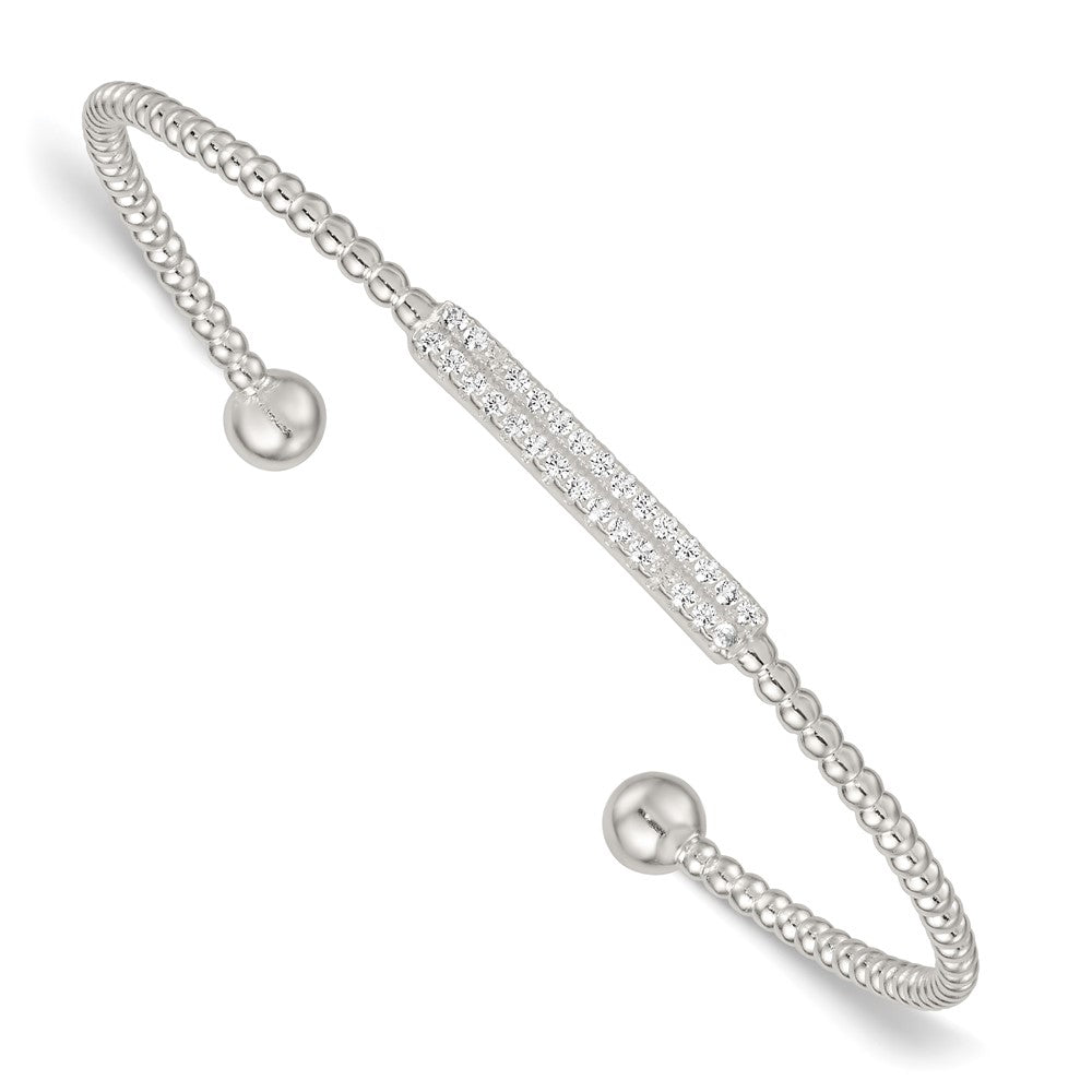 Sterlingsilber Poliert und Gekugelt Zirkonia Stab Manschette Armreif
