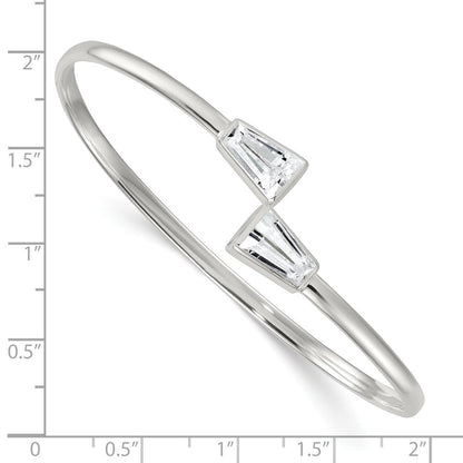 Sterlingsilber Poliert Verjüngt Baguette Zirkonia Manschette Armreif