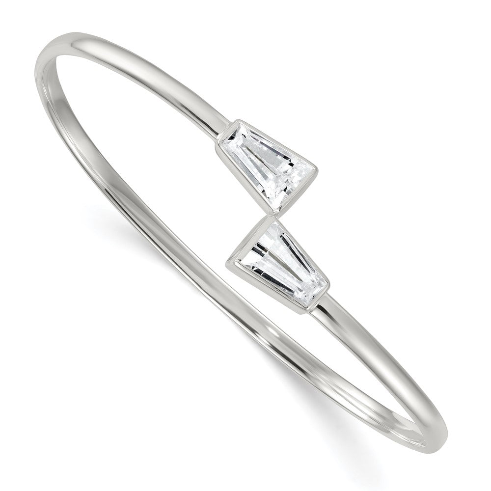 Sterlingsilber Poliert Verjüngt Baguette Zirkonia Manschette Armreif