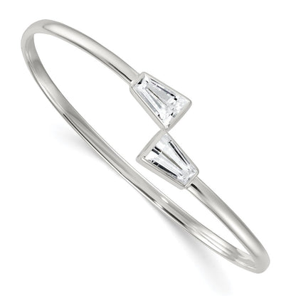 Sterlingsilber Poliert Verjüngt Baguette Zirkonia Manschette Armreif