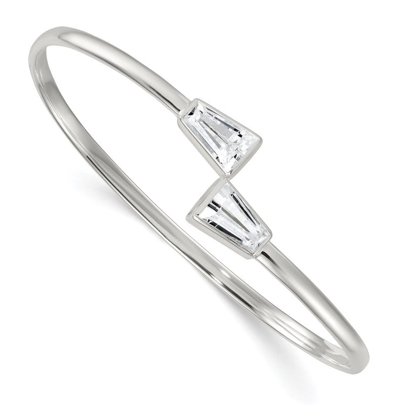 Sterlingsilber Poliert Verjüngt Baguette Zirkonia Manschette Armreif