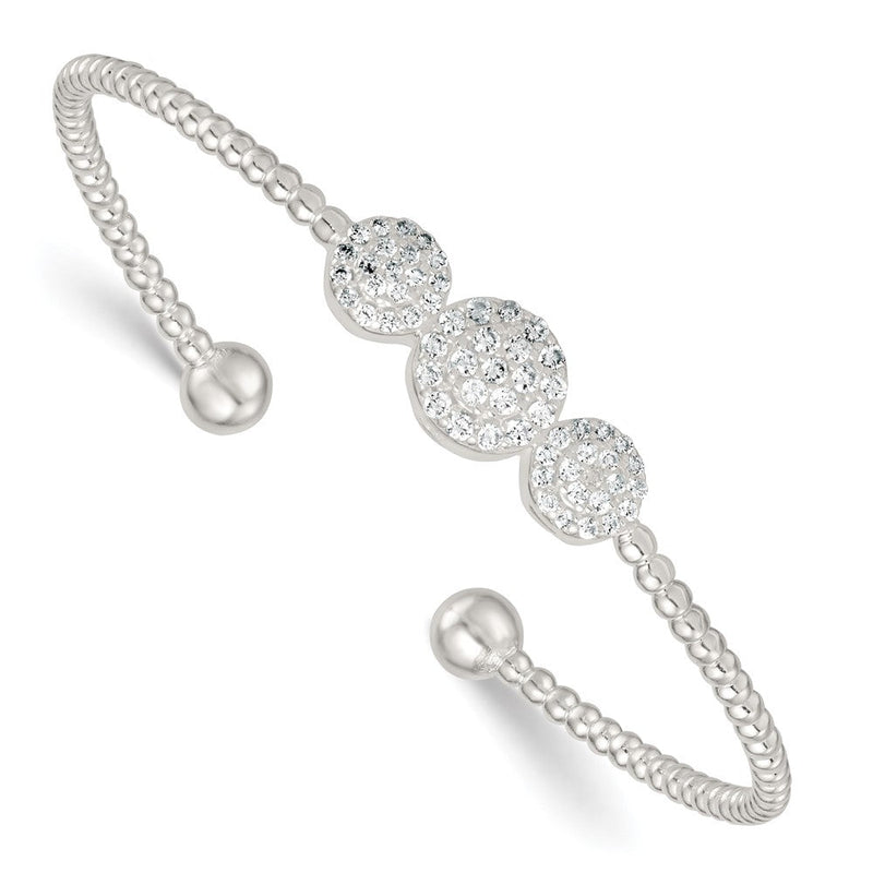 Sterlingsilber Poliert und Gekugelt Pavé Zirkonia Dreifach Kreis Manschette Armreif