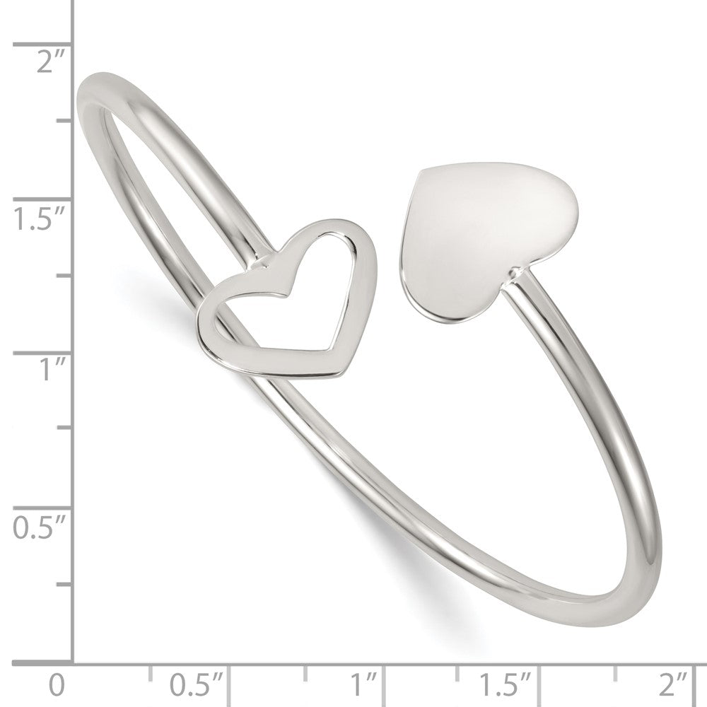 Sterlingsilber Poliert Doppelt Herz Flexibel Manschette Armreif
