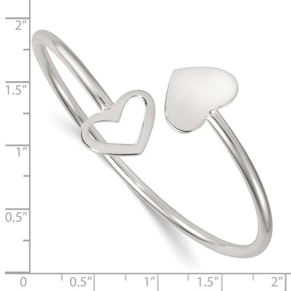 Sterlingsilber Poliert Doppelt Herz Flexibel Manschette Armreif