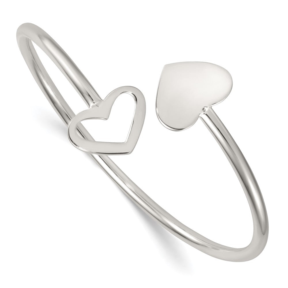 Sterlingsilber Poliert Doppelt Herz Flexibel Manschette Armreif