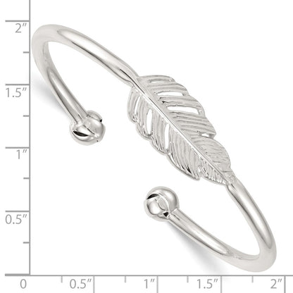 Sterlingsilber Poliert und Gerillt Feder Manschette Armreif