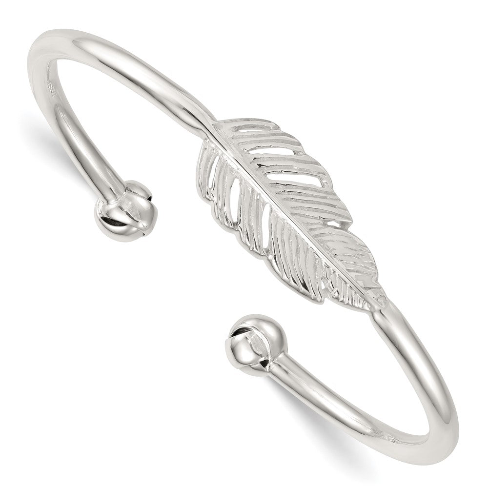 Sterlingsilber Poliert und Gerillt Feder Manschette Armreif