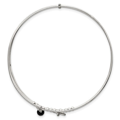 Sterlingsilber Gekugelt Schwarz Glas Wundertätig Medaille Charm Schieber auf Armreif