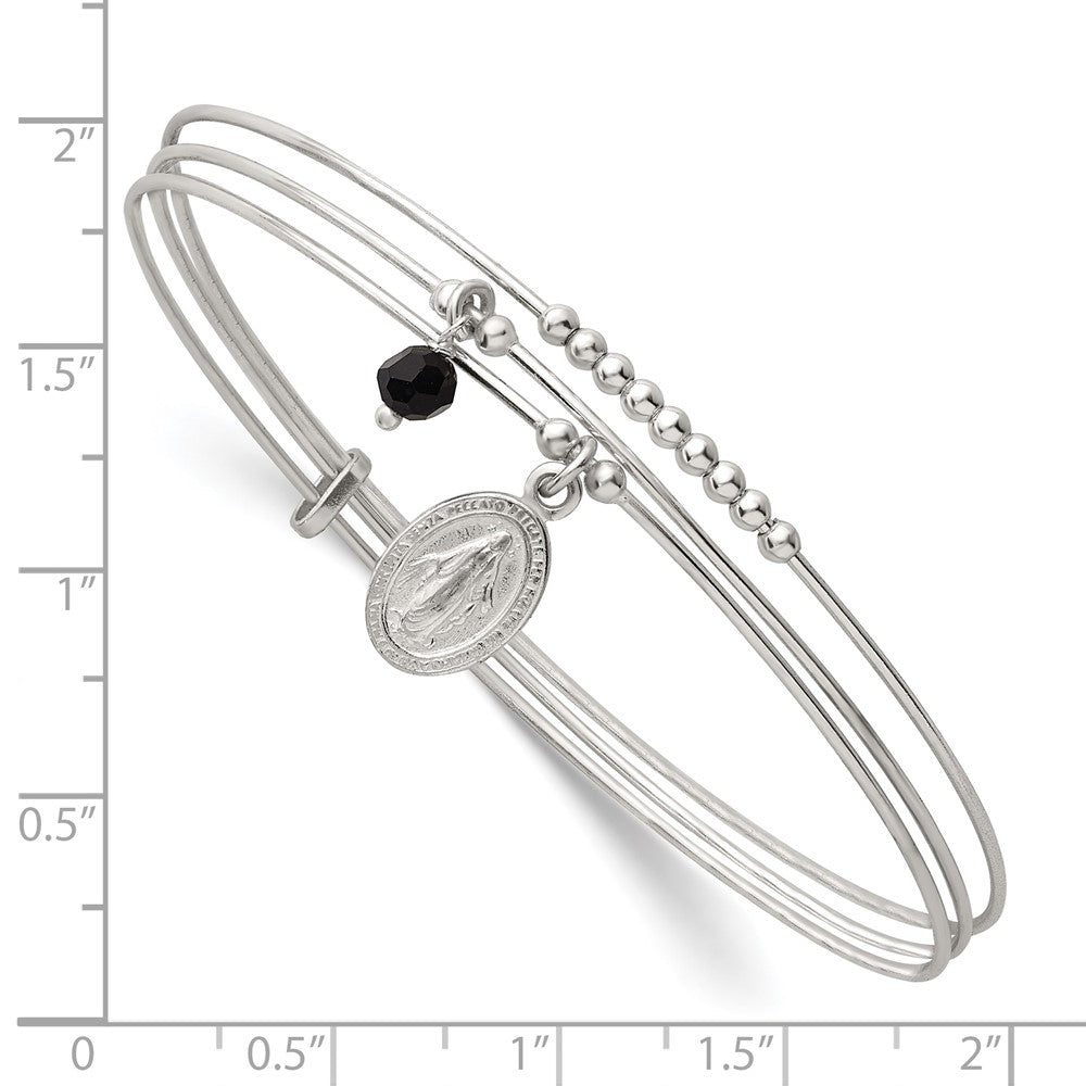 Sterlingsilber Gekugelt Schwarz Glas Wundertätig Medaille Charm Schieber auf Armreif